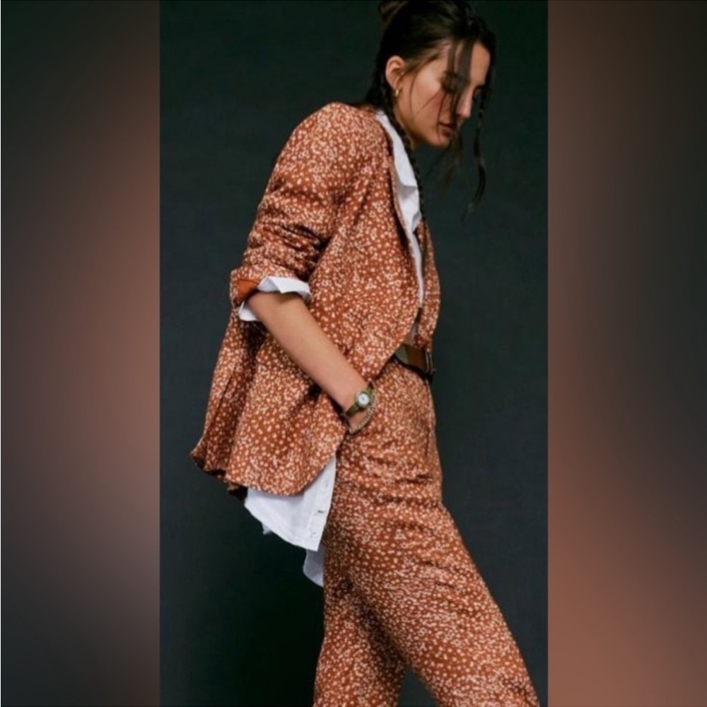 NWT Free People Maggie Brown Floral Linen Blazer Jacket and Pants Suit Set - Picture 3 of 5